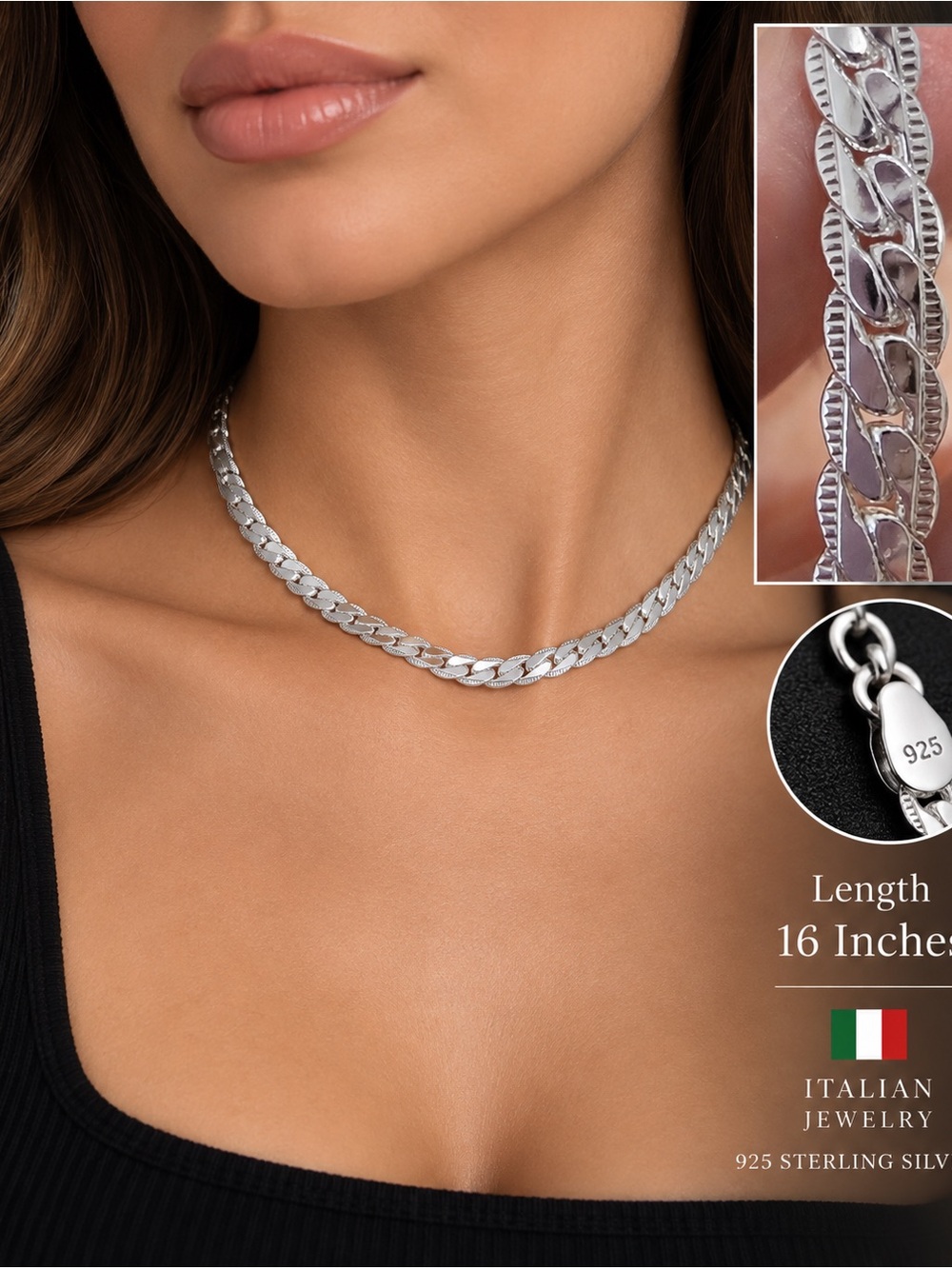 Italian Luxury Jewelry 925 Sterling Silver Diamond Cut Cuban Link Chain NWOT